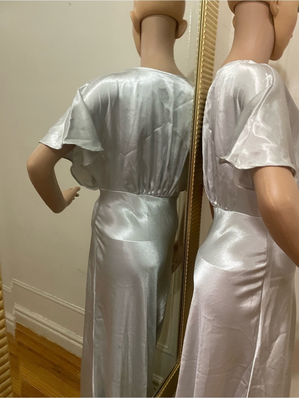 Free People Silver Satin V-Neck Maxi Dress - Picture 9 of 15